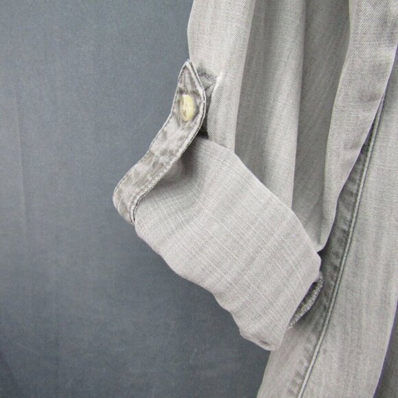 Chicos Weathered Gray Button Up Top Size M 1 Roll Tab Sleeve Pockets Lyocell - Picture 4 of 8